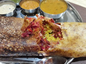 Filling of the Mysore Masala Dosa at Tanjore by Angie, Colaba