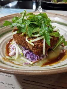 Crumb-fried Pork on Red Cabbage with Wasabi-flavoured Apple Puree, Hive Kitchen and Bar, Melbourne